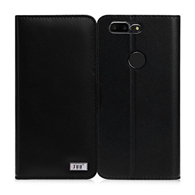 OnePlus 5T Case, FYY [RFID Blocking wallet] Genuine Leather 100% Handmade Wallet Case Credit Card Protector for OnePlus 5T Black