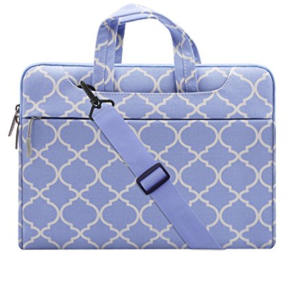 Mosiso Quatrefoil Style Canvas Fabric Laptop Sleeve Case Cover Bag with Shoulder Strap for 15-15.6 Inch MacBook Pro, Notebook Computer, Serenity Blue