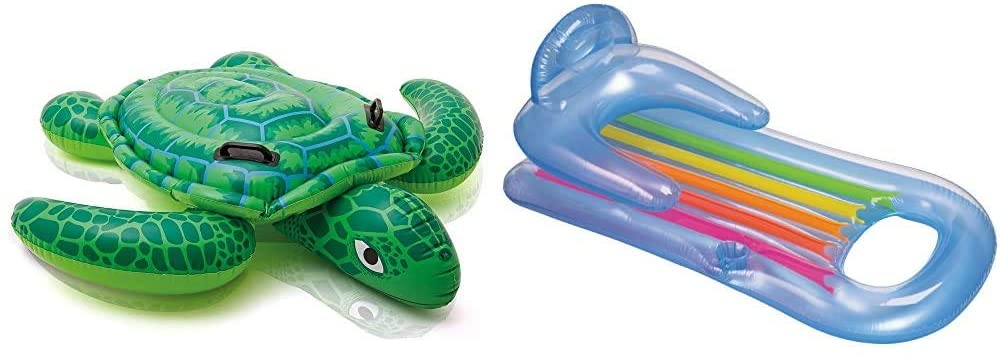 Intex Lil' Sea Turtle Ride-On, 59" X 50", for Ages 3  & King Kool Inflatable Lounge, 63" X 33.5" , 1 Pack (Colors May Vary)