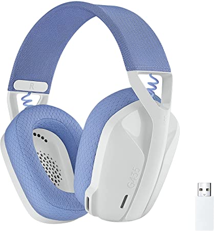 Logitech G435 Lightspeed and Bluetooth Wireless Gaming Headset - Lightweight Over-Ear Headphones, Built-in mics, 18h Battery, Compatible with Dolby Atmos, PC, PS4, PS5, Mobile - White