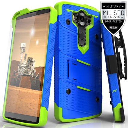 Zizo Bolt Cover For LG V10 [.33mm 9H Tempered Glass Screen Protector] Dual-Layered [Military Grade] Case Kickstand Belt Clip