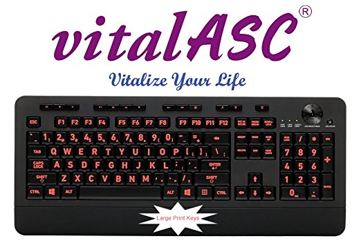vital-AZ Backlit USB Keyboard Large Print Keys   5 interchangeable backlight Color - Wired