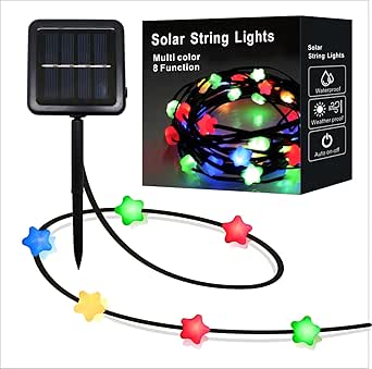 Solar String Lights - 48FT, 80 LED, Waterproof, Multi-Color 8 Function Garden Lights Solar Powered Waterproof - Perfect for Outdoor Gardens, Camping, and Christmas Decor, Solar-80L-Star