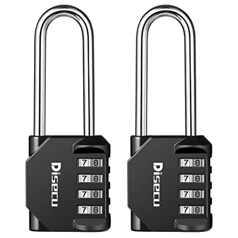 Disecu Lcok1 4 Digit Combination Lock 2.5 Inch Long Shackle and Outdoor Waterproof Resettable Padlock for Gym Locker, Hasp Cabinet, Luggage, Fence, Toolbox (Black,Pack of 2)