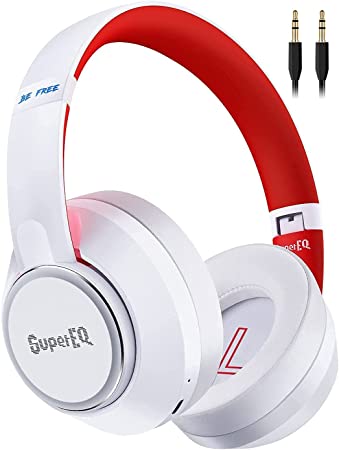 Hybrid Active Noise Cancelling Headphones, SuperEQ S1 Wireless Over Ear Bluetooth Headset, 45H Playtime, Hi-Res Audio, Deep Bass, Wireless & Wired 2-in-1 Ideal for Travel Home Office (White)