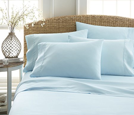 6-Piece Bed Sheet Set by ienjoy Home Collection - 100% Ultra-Soft Microfiber bedding - Deep Pockets for Oversized Mattresses - Wrinkle Free - Queen, Light Blue
