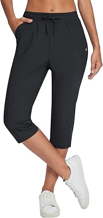 BALEAF Women's Capri Yoga Pants Loose Drawstring Workout Sweatpants High Waist Lounge Pants with Pockets UPF50  Causal Summer