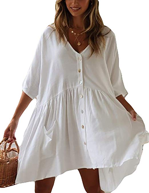 Bsubseach Women Casual Bikini Swimsuit Cover Up Blouses Beach Tunic Dress One Size