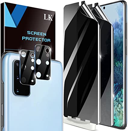 [2 2 Pack] LK Compatible with Samsung Galaxy S20 Plus, 2 Pack Privacy Screen Protector and 2 Pack Camera Lens Protector, Easy-Installation Tool, Anti-Scratch, Anti Spy, Flexible TPU Film for S20 plus