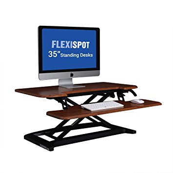 FlexiSpot Stand Up desk Converter -35" Standing desk Riser with Deep Keyboard Tray for laptop (35", Mahogany)