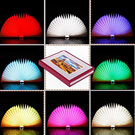 Veesee Mini 8 Colors Folding Book Lamp,Led Book-Shaped Night Light,Rechargeable Desk Table Nightstand Bedroom Lamps,Beside Bed Lights(Red Brown)