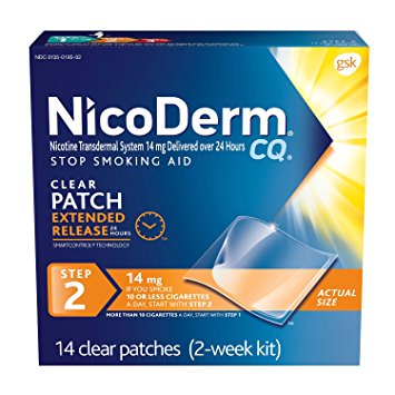 NicoDerm CQ Stop Smoking Aid 14 milligram Clear Nicotine Patches for Quitting Smoking, Step 2, 14 Count