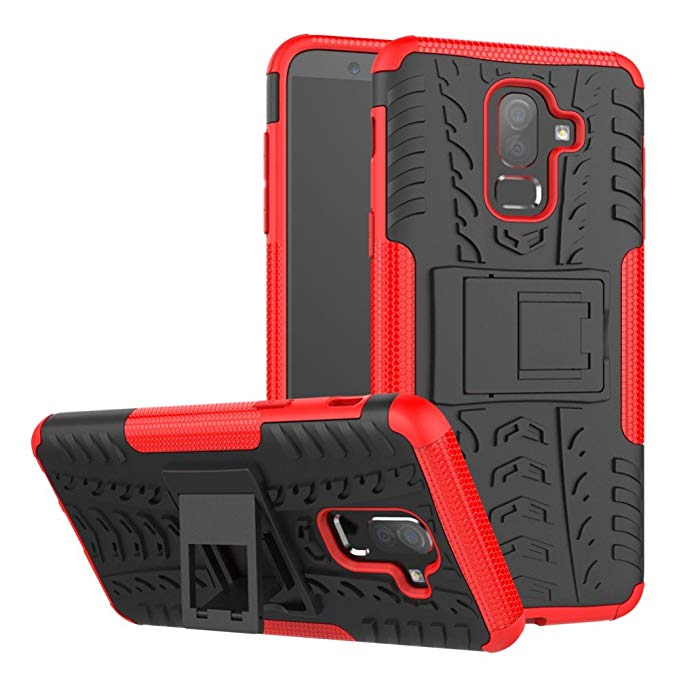 Galaxy J8 2018 Case Armor DWaybox Hybrid Rugged Heavy Duty Hard Back Cover Case with Kickstand for Samsung Galaxy J8 2018 6.0 Inch (Red)