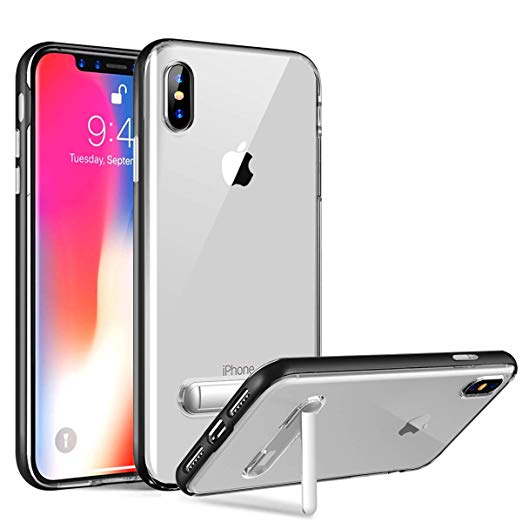 iPhone XS Max Case, Hocase Slim Fit Scratch-Resistant Soft TPU Rubber PC Bumper Protective Clear Case with Built-in Kickstand for iPhone XS Max 2018 w/ 6.5-inch Display - Crystal/Black