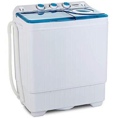 KUPPET Compact Twin Tub Portable Mini Washing Machine 26lbs Capacity, Washer(18lbs)&Spiner(8lbs)/Built-in Drain Pump/Semi-Automatic (White&Blue)