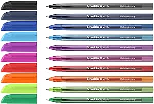 Schneider Vizz M (Medium) Ballpoint Pen, 1.0 mm, Transparent Barrel, Assorted Ink Colors, Pack of 10 Pens (102290)