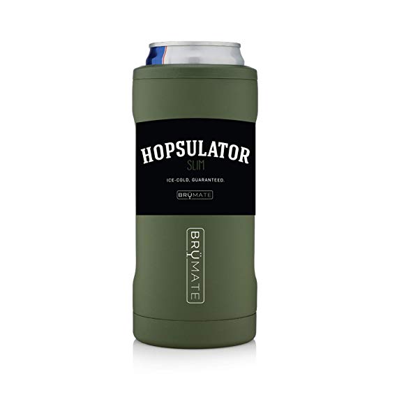 BrüMate Hopsulator Slim Double-walled Stainless Steel Insulated Can Cooler for 12 Oz Slim Cans (OD Green)