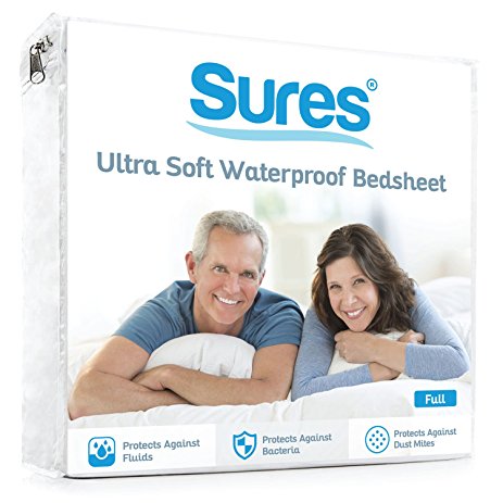 Waterproof Mattress Protector by Sures - Full Size Bedsheet - Fitted Machine Washable Bed Sheets - Hypoallergenic and Vinyl Free Bed Cover - Incontinence and Child Protection