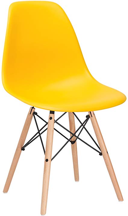 Poly and Bark Modern Mid-Century Side Chair with Natural Wood Legs for Kitchen, Living Room and Dining Room, Yellow