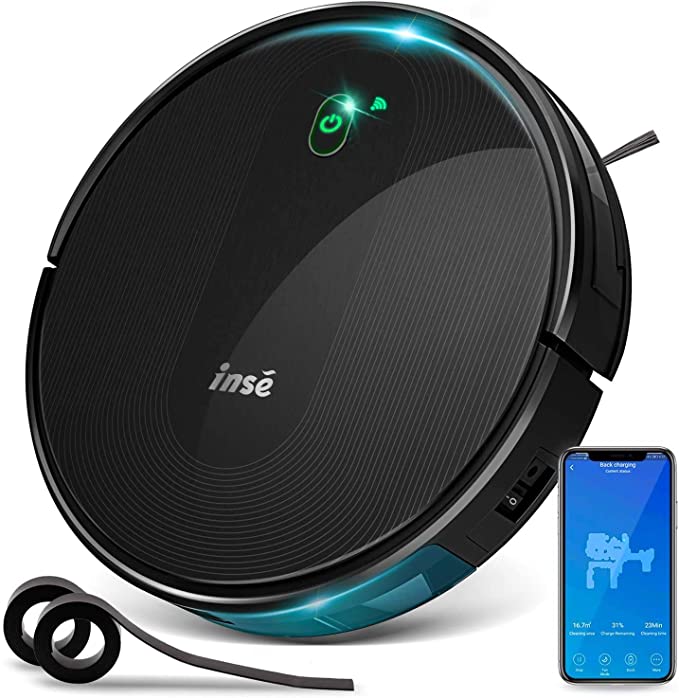 INSE Robot Vacuum Cleaner with Auto-Recharge and 1800Pa Max Suction Power, Smart Robotic Compatible with Alexa/Google Home and WiFi Connected, Pet Hair and Hard Floor Low/Med Pile Carpets - E5