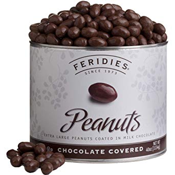FERIDIES Milk Chocolate Covered Super Extra Large Virginia Peanuts - 40oz Vacuum Tin