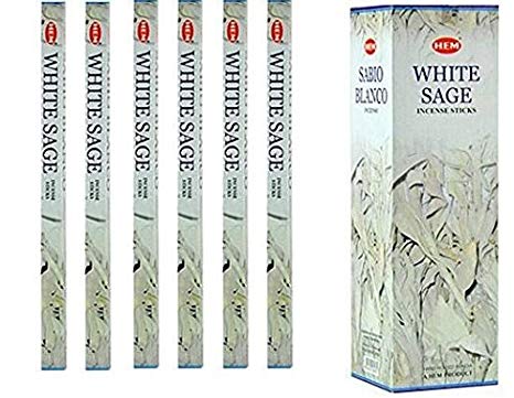 India HEM White Sage Incense 6 Packs X 8 Sticks, Wicca Pagan 8 Gm Square Box