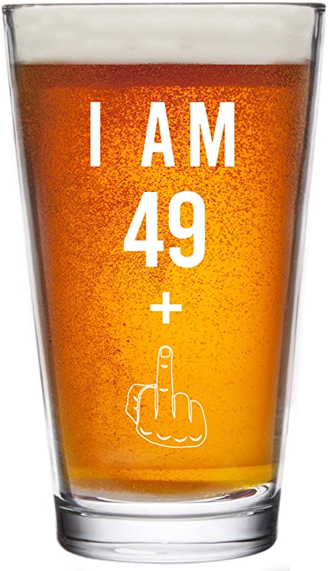 49   One Middle Finger 50th Birthday Gifts for Men Women Beer Glass – Funny 50 Year Old Presents - 16 oz Pint Glasses Party Decorations Supplies - Craft Beers Gift Ideas for Dad Mom Husband Wife 50 th