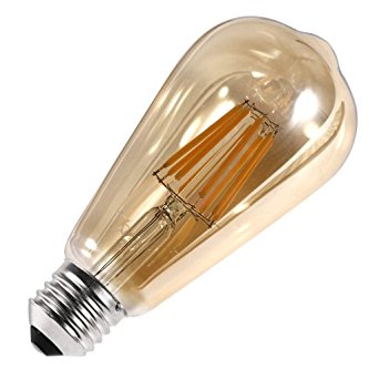 Volare-HK 8W LED Light Bulb Dimmable, Gilded Glass Cover ST64 Clear Vintage Edison Light Bulb LED Lighting Amber Yellow 2700K