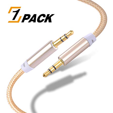 3.5mm Auxiliary Audio Cable AUX Cord for Car/Home Stereo, Headphone, iPhone, iPod, iPad, Echo Dot, Speaker, Sony, Beats and More – Gold(1 Pack)