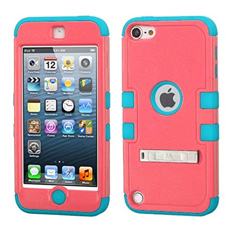 Apple iPod Touch 5th 6th Generation Gen 5 Case - Wydan (TM) TUFF Kickstand Impact Hybrid Hard Gel Shockproof Case Cover - Coral on Teal