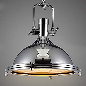 Industrial Nautical Style Single Pendant Light - LITFAD 15.75" Wide Pendant Lamp with Frosted Diffuser Mounted Fixture Chandelier in Chrome