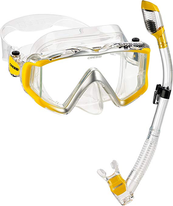 Cressi Italian Boutique Collection - Panoramic View Tempered Glass Lens Dive Mask - Purge Valve Dry Snorkel Set - Scuba Snorkeling Gear