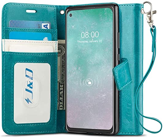 J&D Case Compatible for Motorola Moto G Power Case, Wallet Stand Slim Fit Heavy Duty Protective Shock Resistant Flip Cover with Card Slots for Moto G Power Wallet, Aqua