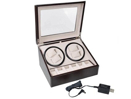 Leather Automatic Rotation 4 6 Watch Winder Storage Case Display Box Black Brown (Brown)