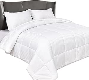 Elegant Comfort Premium Hotel Quality 100% Egyptian Cotton, 3-Piece Stripe Down Alternative Cotton Comforter Set - Box Stitched - Duvet Insert with 4 Corner Tabs, Twin XL, White