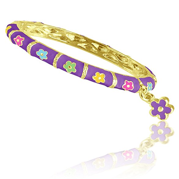 Enamel Bangle Bracelets With Flower Charm Best Gifts 18k Gold Plated Fashion Jewelry For Girls