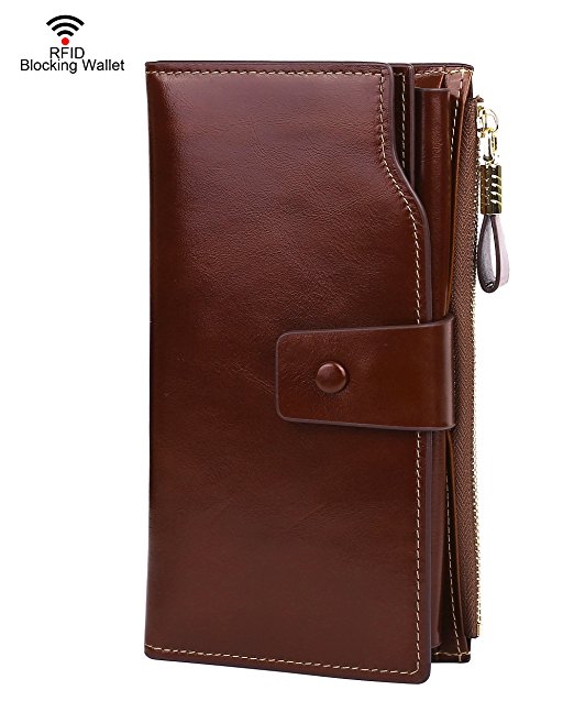 BIG SALE-70% OFF-Dante Women RFID Blocking Wax Genuine Leather Wallet With Zipper Pocket