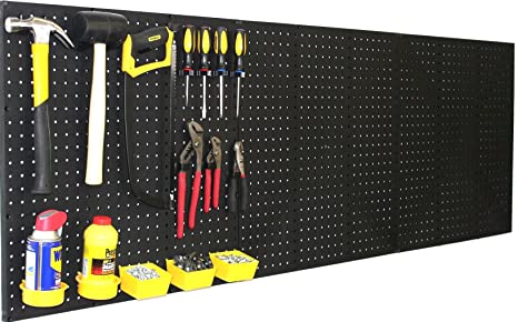 WallPeg (4) Black Plastic Pegboard Panels - 96" Wide Garage Tool Pegboard - AM 212