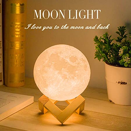 Mydethun Moon Lamp Moon Light Night Light for Kids Gift for Women USB Charging and Touch Control Brightness Two Tone Warm and Cool White Lunar Lamp (4.7IN)