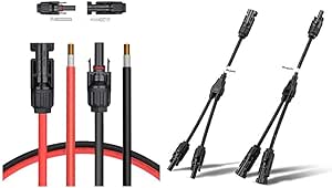 BougeRV 10Ft 10AWG Solar Extension Cable and 1 Pair of Solar Y Branch Parallel Connectors, Included Extra Free Pair of Connectors, 10Ft Solar Extension Cable Connector Kit Made of Pure Copper