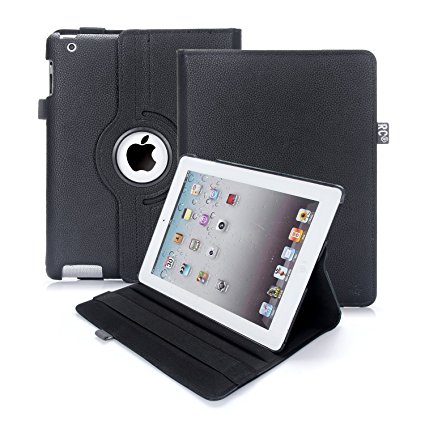 RC iPad 2 3 4 Case Smart Cover 360 Rotating with Built-in Stand and Auto Sleep/Wake Feature for iPad 2/3/4 Old Versions (Black)