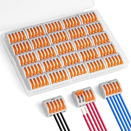 Flintronic 25 Piezas Conectores Eléctricos Cable, 5 en 2 fuera de Bloques de Terminales, Conectores Electricos Rapidos para Cables Fijos, se Puede Combinar Libremente, Retardante de Llama PA/PC.