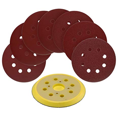 5-Inch 8-Hole Hook and Loop Random Orbit Sander Pad Replaces Milwaukee OE # 51-36-7090 (Compatible with Milwaukee, Ryobi and Ridgid Tools) with 70pcs 5-Inch 8-Hole Hook and Loop Sanding Discs
