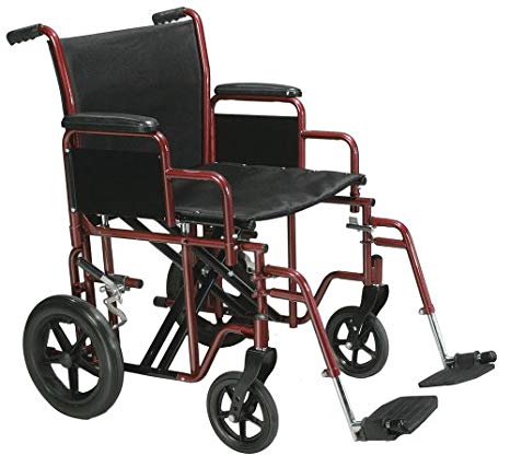 Drive Medical TR22-R Heavy Duty Transport Chair, 22 Inch, Red/Black