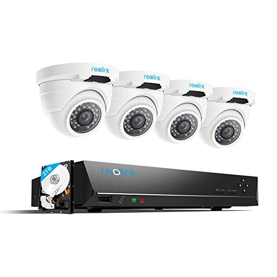 Reolink PoE Security Camera System 8CH 5MP NVR 2TB Hard Drive with 4 Outdoor 4 Megapixels PoE Surveillance IP Camera 1440P 100ft Night Vision Home Business RLK8-420D4