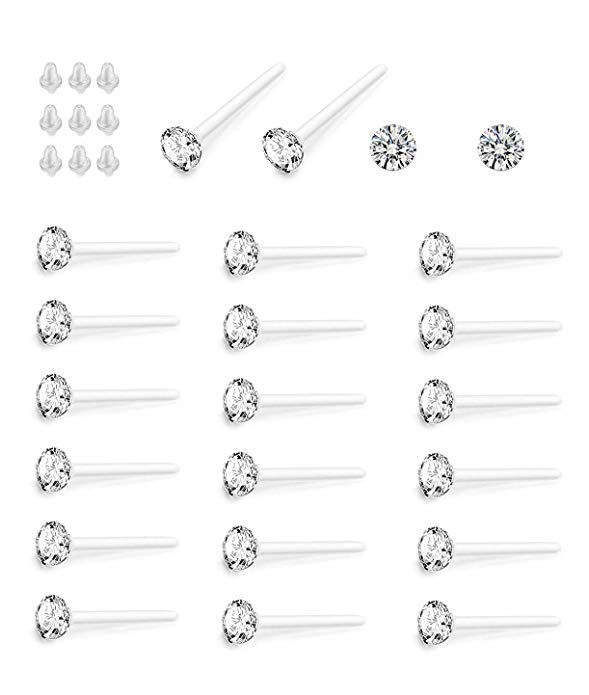 Hanpabum Clear Crystal Hypoallergenic Stud Earrings Set Piercing Jewelry For Women Men 36 Pairs (White)