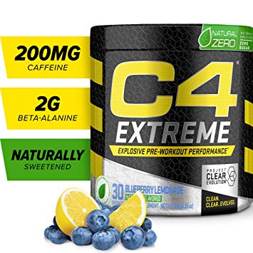 C4 Extreme Natural Zero Pre Workout Powder Blueberry Lemonade | Natural Flavored Sugar Free Preworkout Energy Supplement for Men & Women | 200mg Caffeine   Beta Alanine   Creatine | 30 Servings