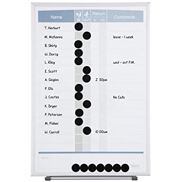 Quartet Matrix In/Out Board, 11 x 16 Inches, Magnetic, Track Up To 15 Employees (33703)