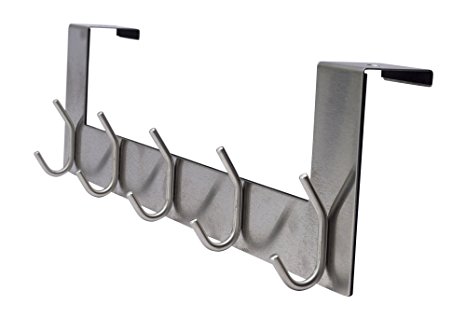 Over the Door Hook Organizer Rack Hanger With No Hole Drilling Required To Securely Hold Your Clothes Coat Towel Holder Stainless Steel Storage 5 Hooks