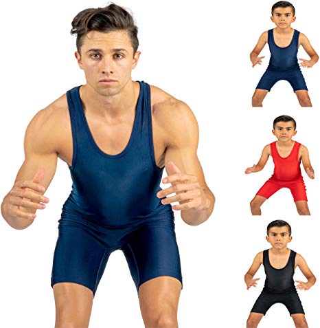4-Time All American Wrestling Singlet for Men and Youth, Powerlifting and Exercise Equipment, MMA Wrestling Ring Gear/Apparel, Black, Navy Blue, Red (Sizes: 4XS-5XL) …